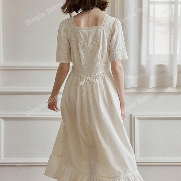 Simple retro square neck dress - Picture 4 of 7